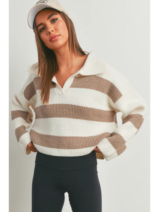 Stripe Drop-Collar Sweater