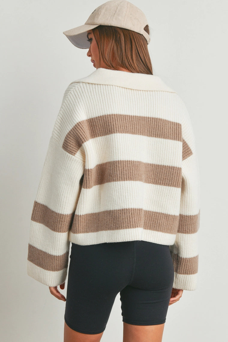 Stripe Drop-Collar Sweater