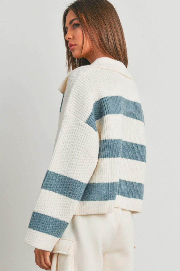 Stripe Drop-Collar Sweater