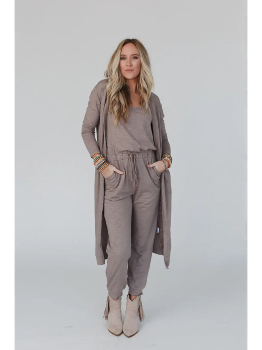 Set To Go Textured Jumpsuit and Cardigan Set