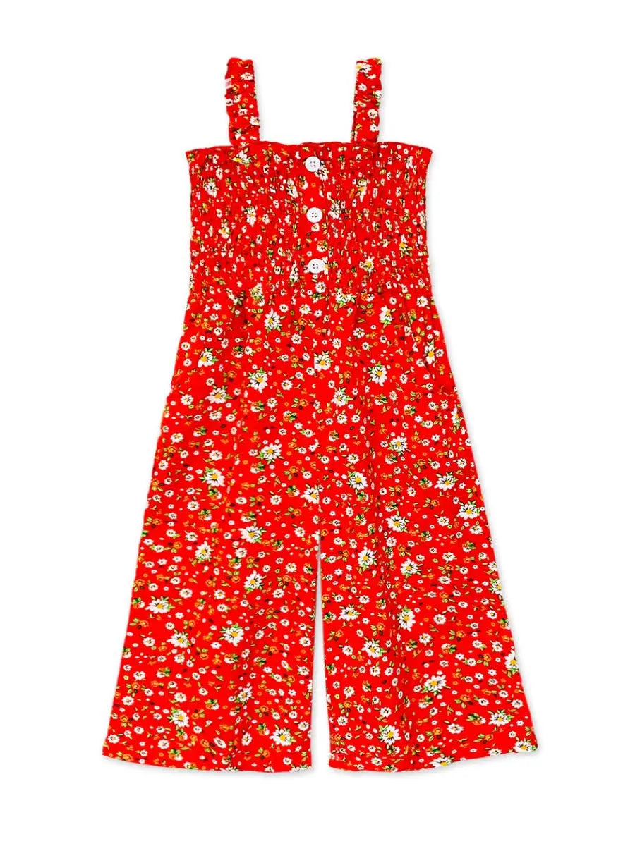 Girl's Floral Smocked Jumpsuit