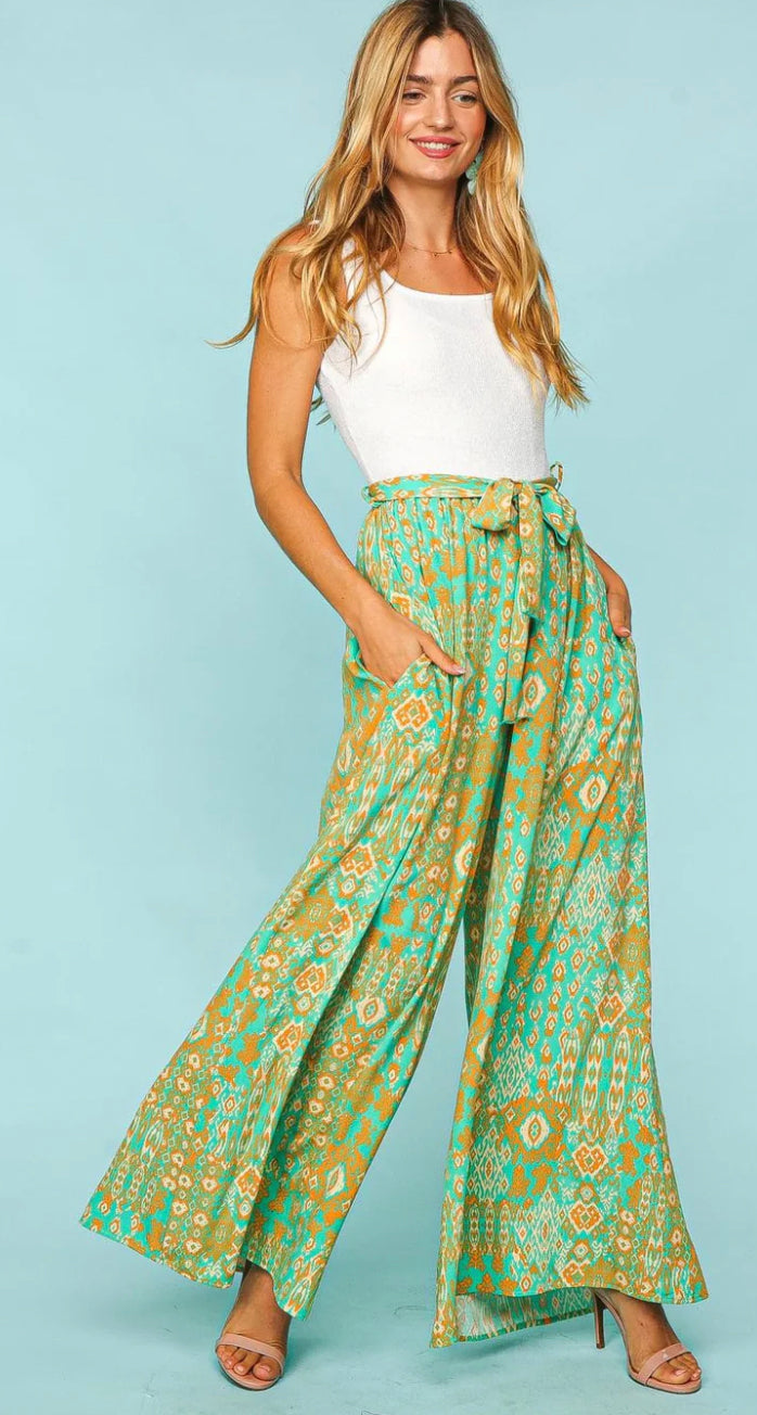 Boho Wide Leg Jumpsuit - Ivory & Mint