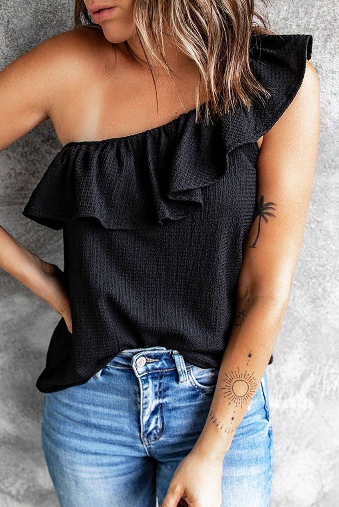 Ruffle One Shoulder Tank